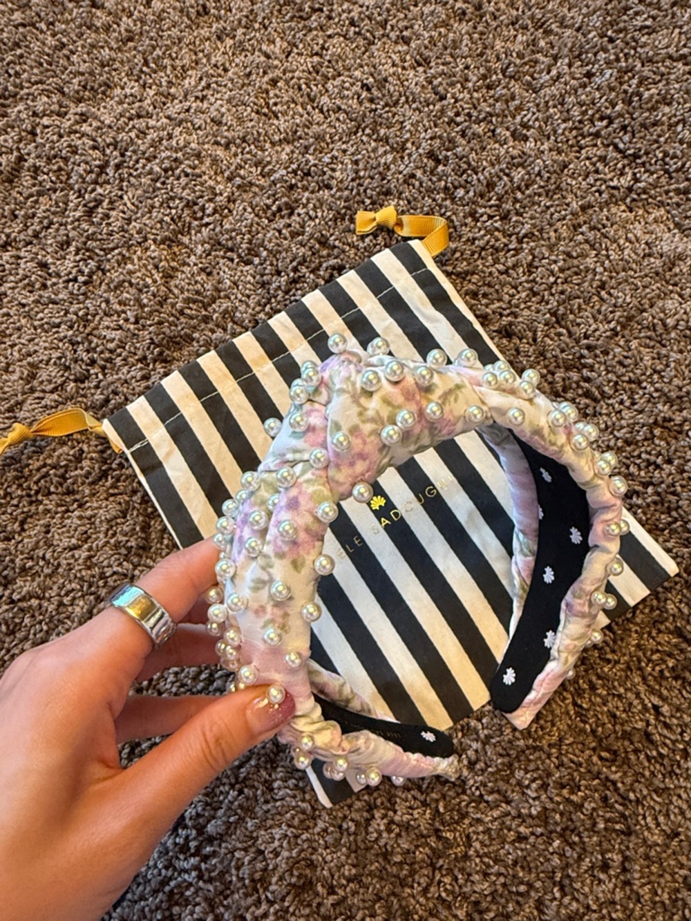 NWOT Lele Sadoughi x LoveShackFancy floral print pearl embellished knot headband